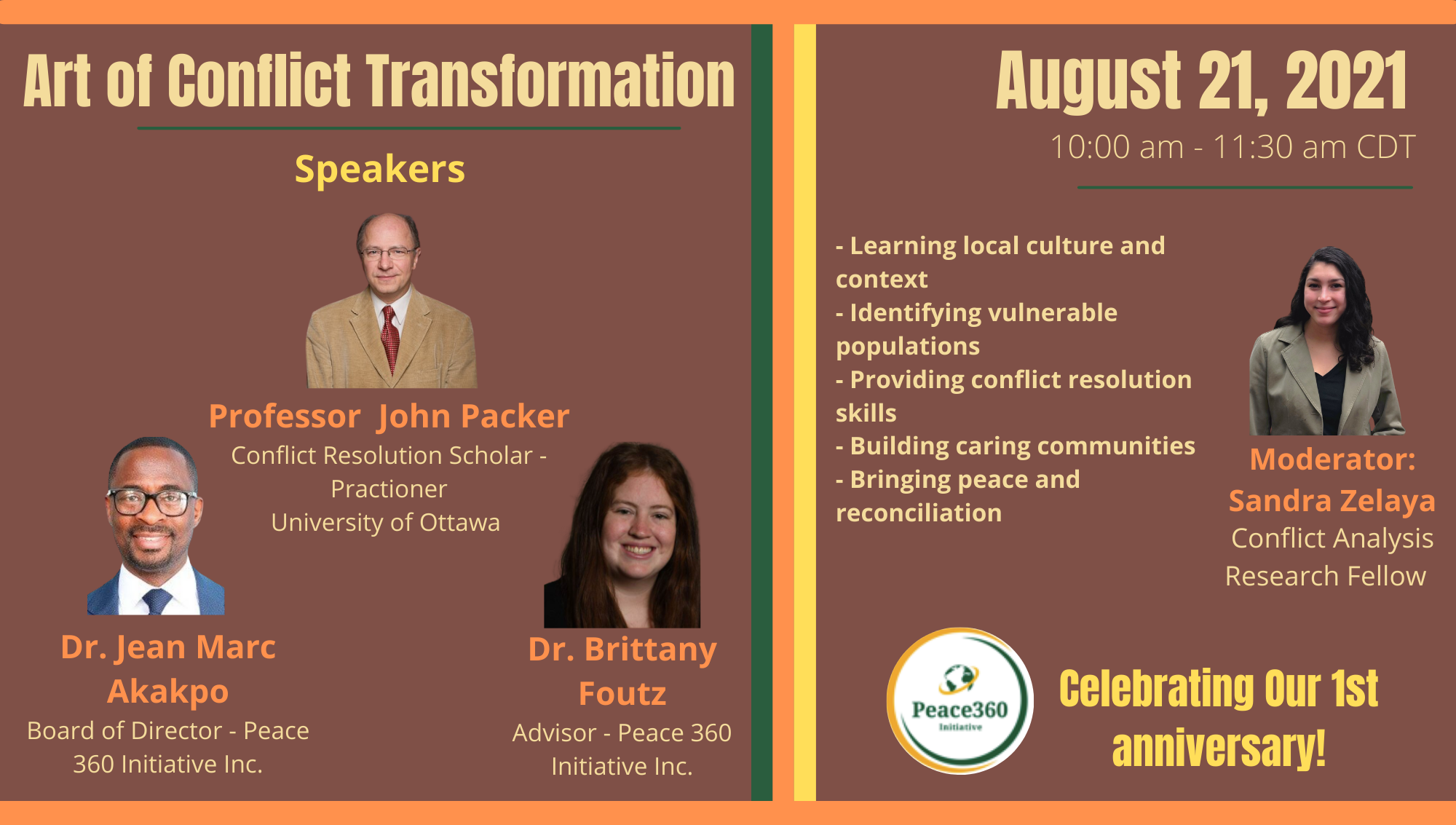 Poster for Art of Conflict Transformation (8/21) event